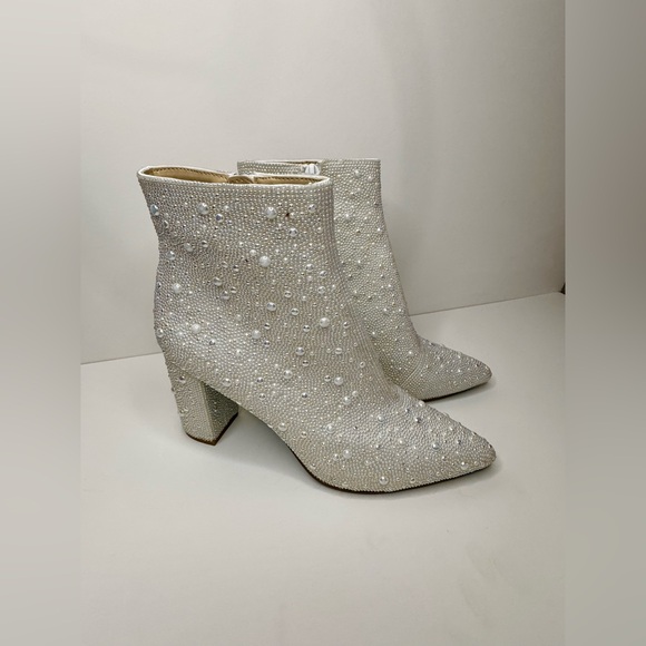 Betsey Johnson Shoes - Betsey Johnson Pearl-Embellished Cream Ankle Boots